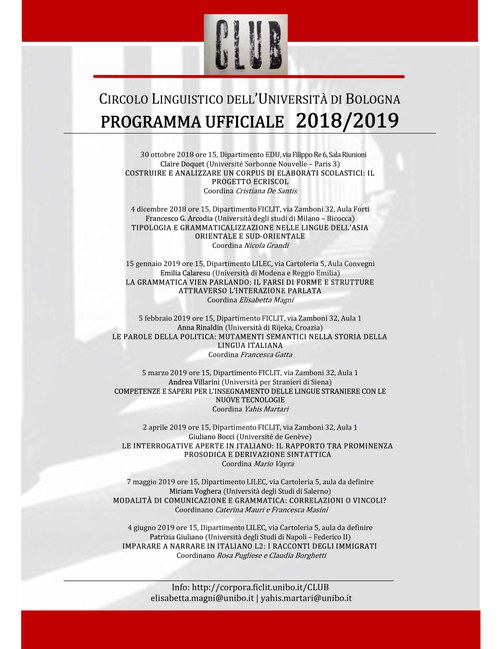 Programma CLUB 2018/2019