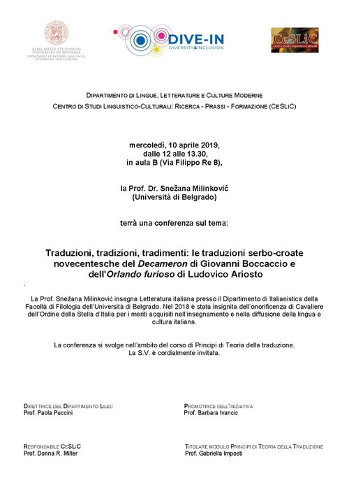 Traduzioni, tradizioni, tradimenti: le traduzioni serbo-croate novecentesche del Decameron di Giovanni Boccaccio e dell'Orlando furioso di Ludovico Ariosto